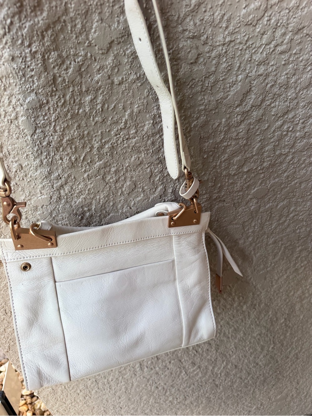 Foley & Corinna White Pebbled Leather Satchel Crossbody Bag Gold Hardware VGUC